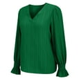 thumbnail image 4 of Holzkary Women's Casual V Neck Tiered Ruffle Bell Long Sleeve Blouse Shirt Tunic Top Pleated Elegant Dress Tunic Shirts Ladies' Autumn Fashion Casual V Neck Long Sleeved Sleeve Shirt T Shirt Green M, 4 of 9