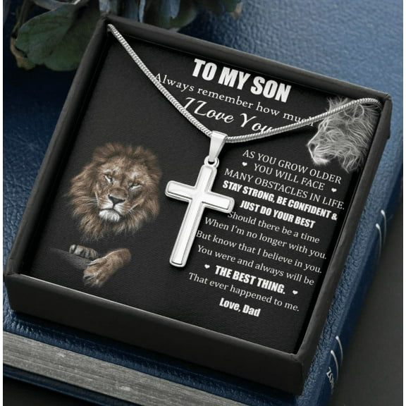 Gift For Son - Pendant Cross Necklace Perfect From Dad, Personalized Gift For Son, Birthday Gift For Son, Unique Grown Up From Dad