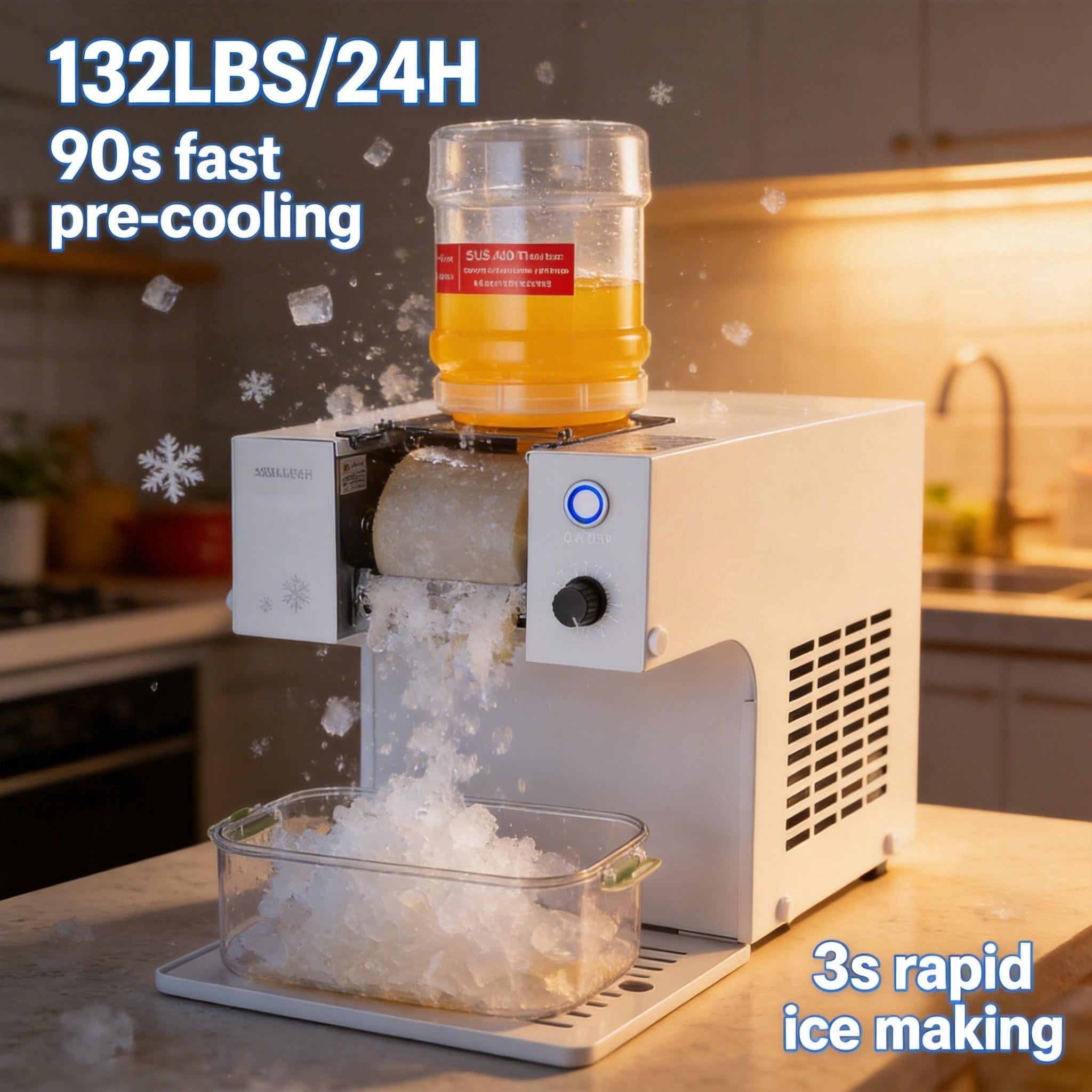 Snowflake Electric Snow Cone Machine - 132LBS/Day Stainless Steel, 0.48Gal