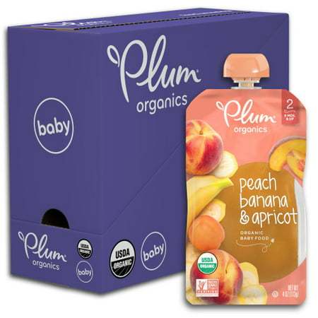 Plum Organics Stage 2, Organic Baby Food, Peach, Banana & Apricot, 4oz Pouch (Pack of