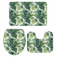 thumbnail image 2 of Tropical Plant Leaf Bathroom Rugs Set Green Palm Leaves Linen Texture Non Slip Absorbent Soft Bath Mats 3 Piece Set with Bathroom Rug, U-Shaped Floor Mat, Toilet Seat Cover Large Size, 2 of 9