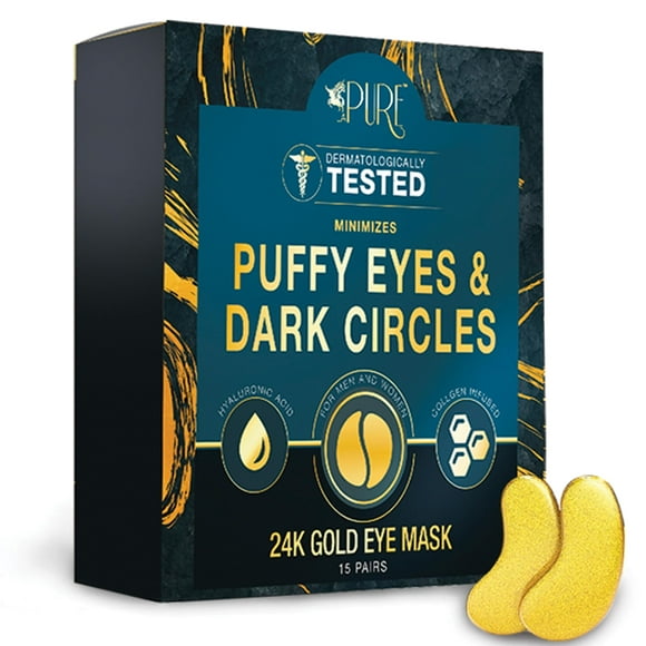 LA PURE Mascarillas para tratamiento de ojos de oro de 24 quilates, parches debajo de los ojos, tratamiento de bolsas debajo de los ojos, mascarilla para ojos hinchados, almohadillas de gel antiarruga