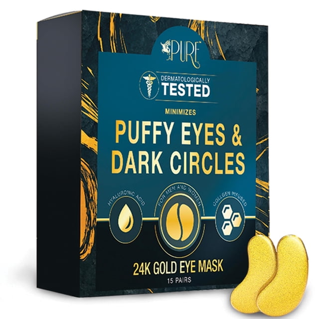 LA PURE Mascarillas para tratamiento de ojos de oro de 24 quilates, parches debajo de los ojos, tratamiento de bolsas debajo de los ojos, mascarilla para ojos hinchados, almohadillas de gel antiarruga
