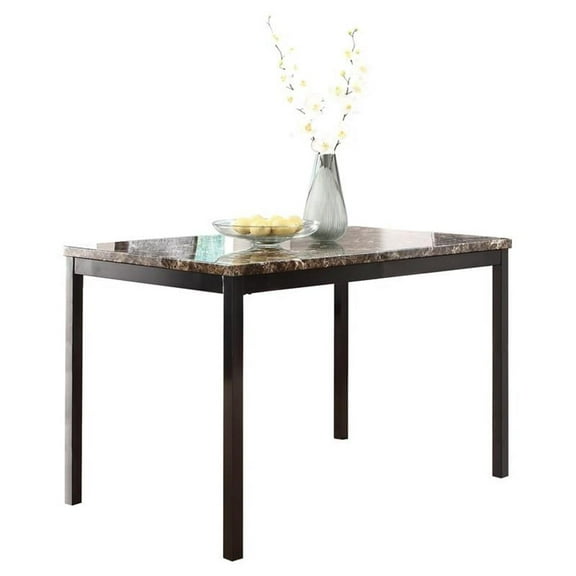 Pemberly Row Contemporary Dining Room Table with Faux Marble Top in Black