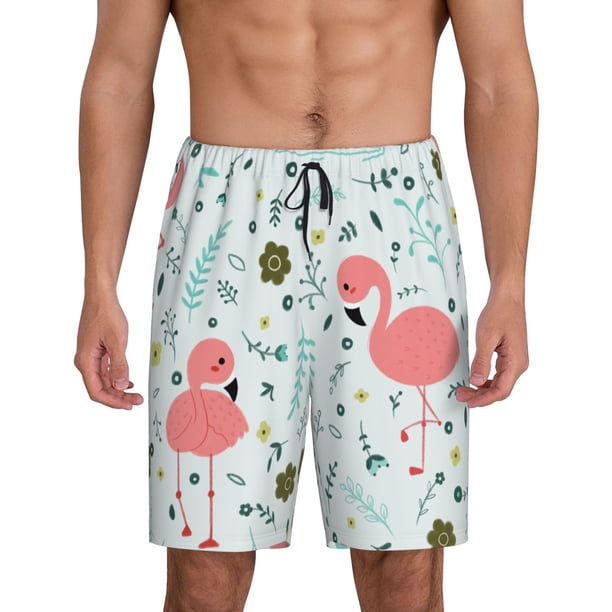 Fotbe Cute Flamingo Pantalones Cortos de Pijama para Hombre, Ropa de Dormir, Pantalones de Pijama Cortos para Hombre-X-Large