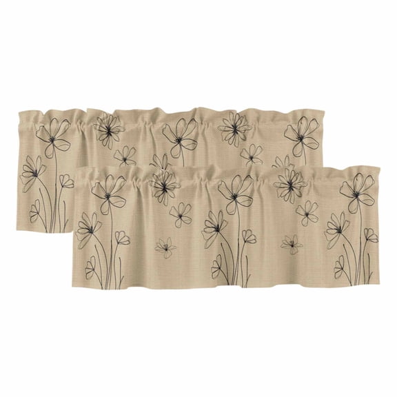 2 Pack Valances for Window, Black Khaki Short Curtains for Kitchen Bedroom Living Room, Spring Flora Rod Pocket Small Window Treatment Valance Drapes 54 x 18 Inch