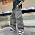 thumbnail image 4 of Kids Cargo Pants Classic Fit Baggy Pants Straight Leg Grey Cargo with Pocket Outfits for Girls 8-9 Years, 4 of 7