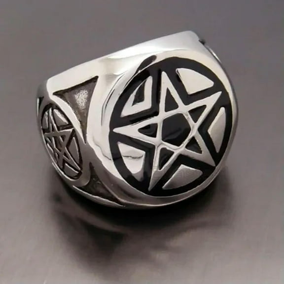 MEN'S Magic Pentagram Pentacle Star 316L Stainless Steel Biker Ring Jewelry