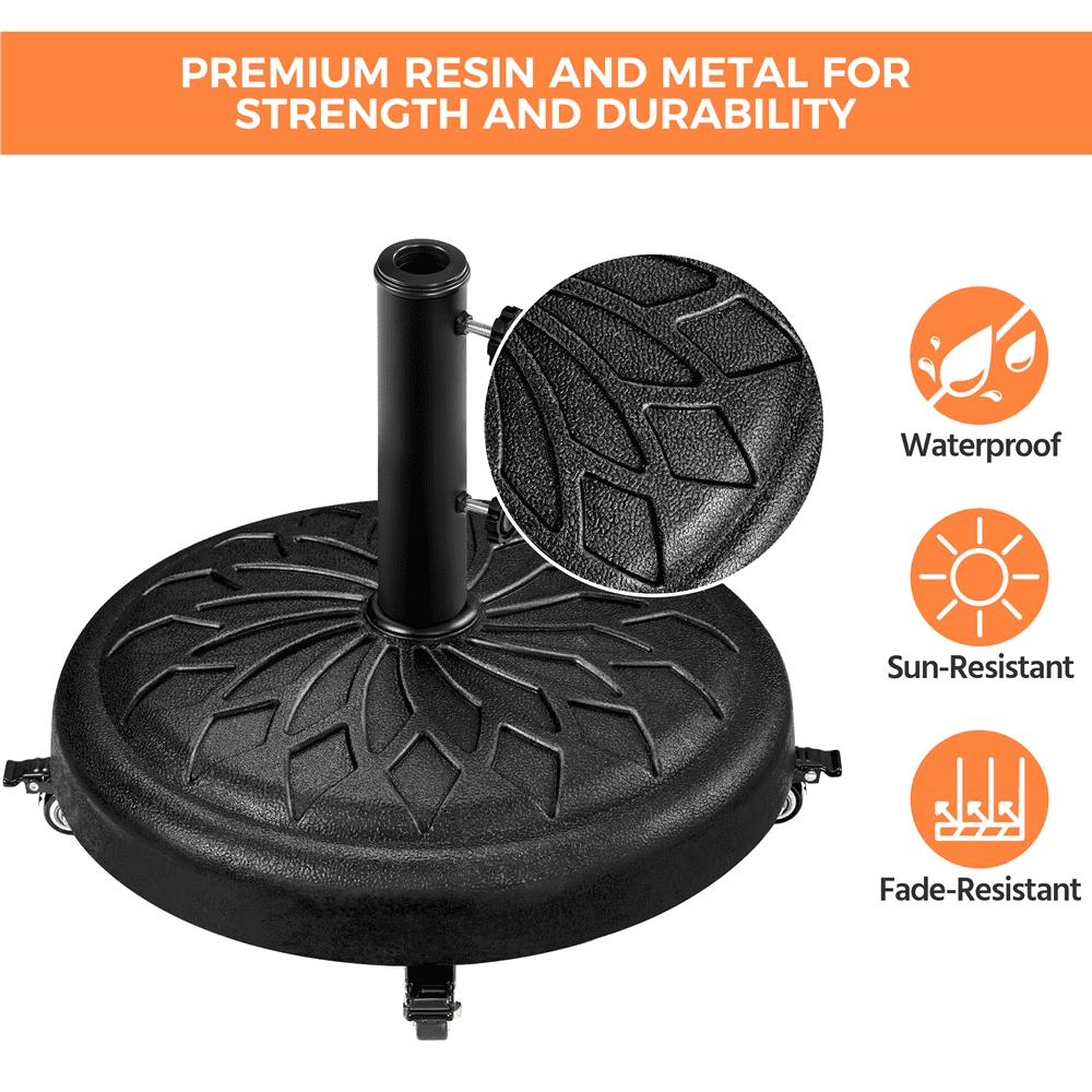 Renwick 20" Heavy Duty Patio Market Umbrella Base with Castors, Black