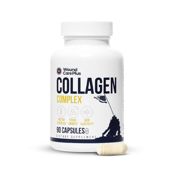 Wound Care Plus Collagen Complex Supplement – Multi-Source Collagen Peptides (Bovine, Marine, Chicken, Eggshell) – Supports Skin & Tissue Health – 90 Capsules – Gluten-Free, Non-GMO, Keto Friendly