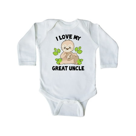 

Inktastic Cute Sloth I Love My Great Uncle with Green Leaves Gift Baby Boy or Baby Girl Long Sleeve Bodysuit