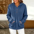 thumbnail image 2 of Nowekniz Women Henley Neck Hoodie Pullover Sweater, Long Sleeve Loose Zip Up Casual Sweatshirt with Drawstring Hood, Three Decorative Buttons and Kangaroo Pocket, 2 of 6
