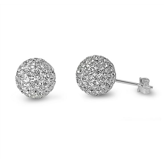 Sterling Silver Studded Sphere Disco Ball Round Micro Pave Earrings Clear CZ 925 Jewelry Female