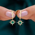 thumbnail image 4 of Rosec Jewels Natural Emerald Sunburst Drop Hoop Earrings for Women - AAA Quality, 14K Yellow Gold, 4 of 8