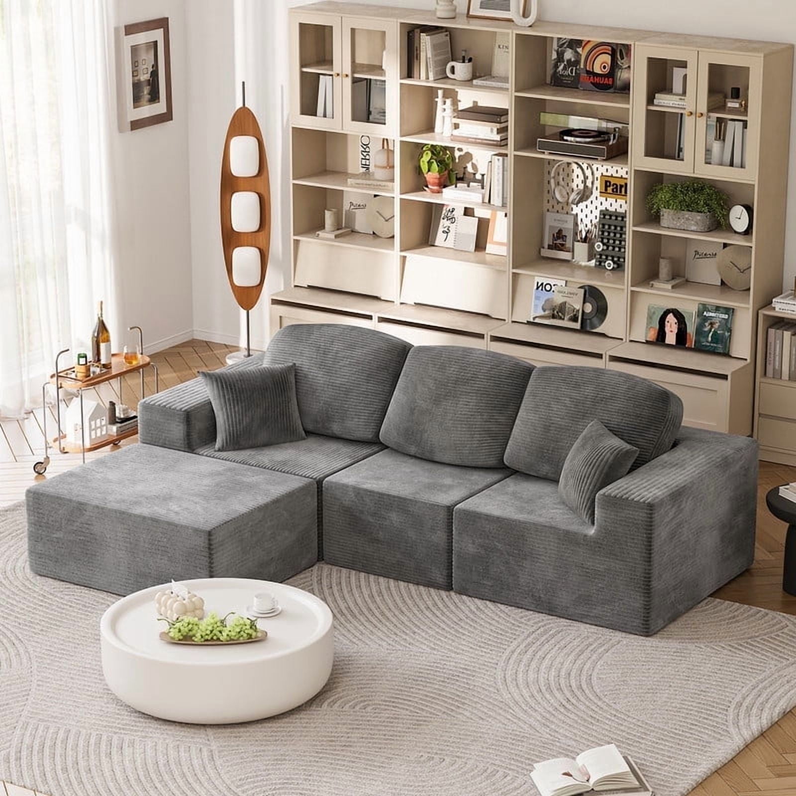 Homall 98.4" L-shaped Multi-person Boneless Sectional Couches and Sofas Modular Sectional No Assembly Required Living Room Sofa Furniture Sets, Gray