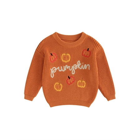 

Jkerther Baby Boy Girl Halloween Sweater Pumpkin Embroidery Long Sleeve Knit Pullover Sweatshirt Tops Toddler Halloween Clothes