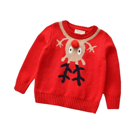 

Honeeladyy Infant Kids Baby Girls Boys Christmas Deer Knit Pullover Sweater Tops B