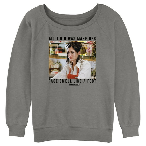 Junior's Mean Girls Janis Ian Smell Like a Foot Quote  Sweatshirt Gray Heather 2X Large