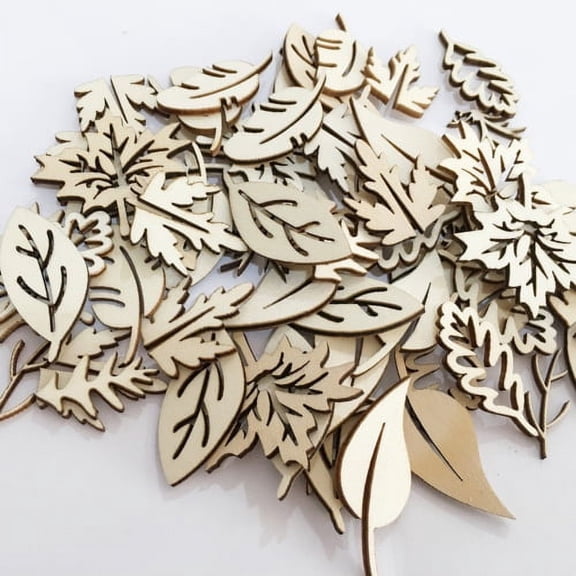 Zhaomeidaxi 100pcs Assorted Wooden Cutouts Flower Leaf Wood Slice Pieces Ornaments Hanging Embellishments for DIY Art Crafts Decoration