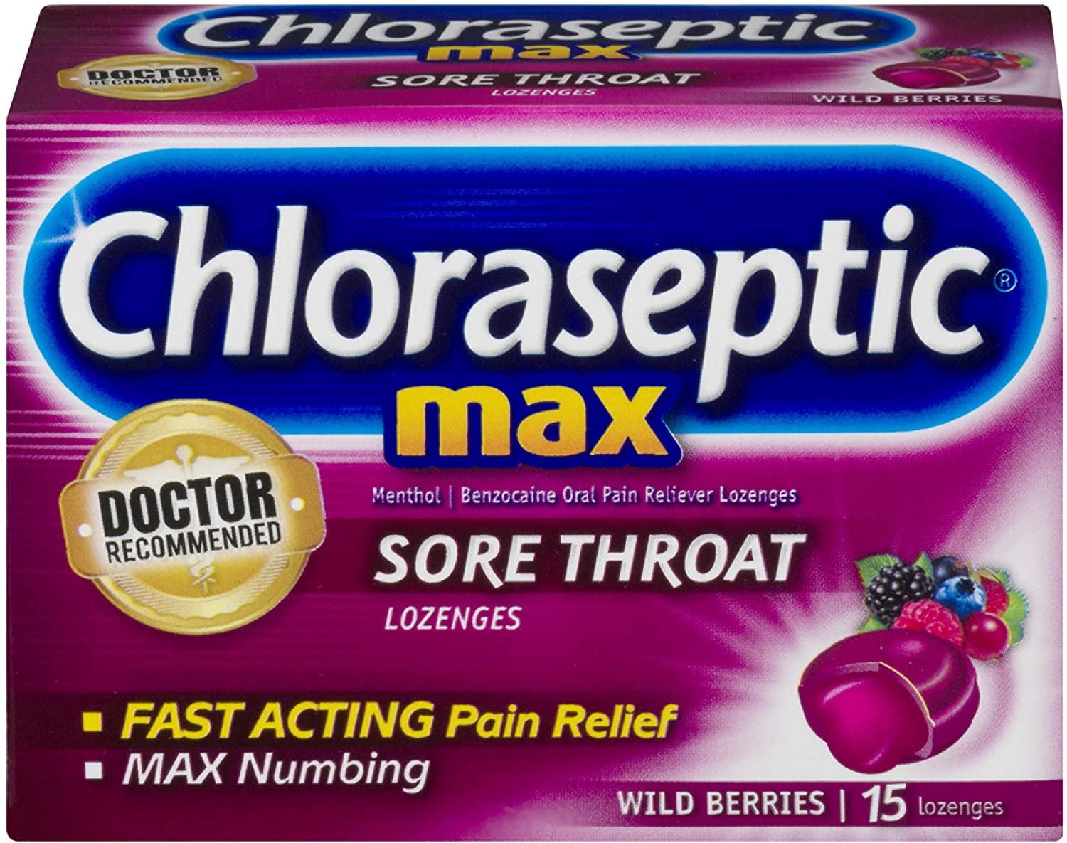 Chloraseptic Max Strength Sore Throat Lozenges Wild Berries 15 Ea