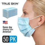 True Skin Non Woven Breathable Ear Loop Disposable 3 Ply Face Masks, 50-Count