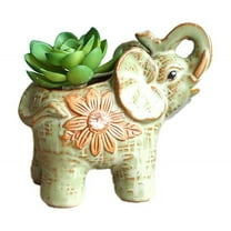 1Pcs Cute Animal Elephant Shaped Ceramic Succulent Cactus Air Plant Flower Pots Planters-Plant Not Included (Green,Nose up)