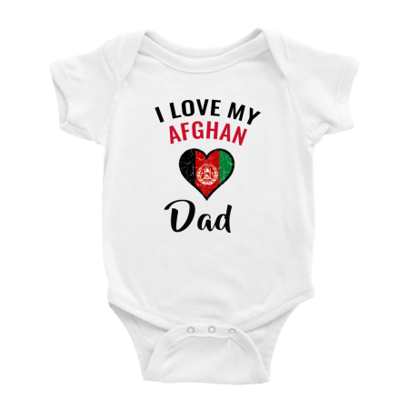 

I Love My Afghan Dad Heart Flag Baby Romper Bodysuit (White 12-18 Months)