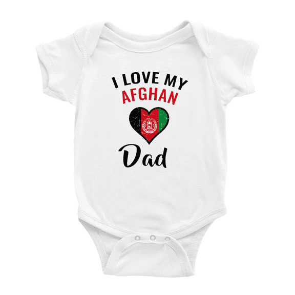 I Love My Afghan Dad Heart Flag Baby Romper Bodysuit (White, 6-12 Months)