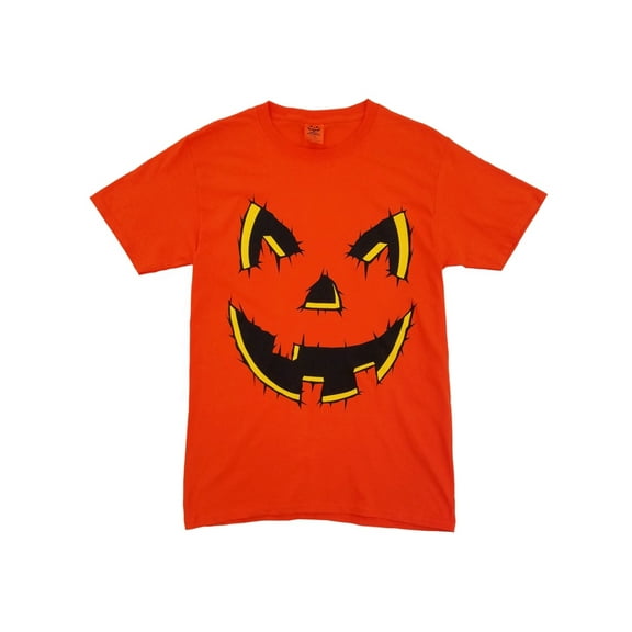 Mens Orange Jack-O-Lantern Pumpkin Halloween Crew Neck T-Shirt X-Large