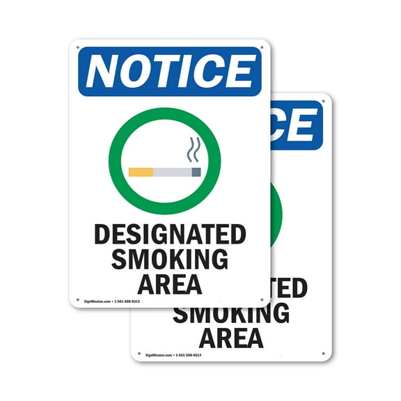 (2 Pack) Designated Smoking Area OSHA Notice Sign 10 Inch X 14 Inch Indoor / Outdoor Rust-Free Aluminum Metal Signs for Workplace, Workshop, and Construction Site, Made in the USA