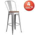 thumbnail image 3 of Flash Furniture 4 Pack 30" High Silver Metal Barstool with Back and Wood Seat, 3 of 13