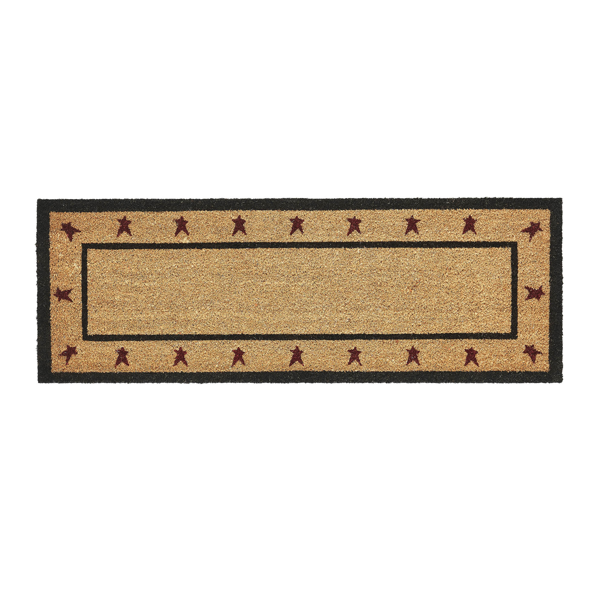 VHC Brands Coir Welcome Door Mat, Entry Rug, with PVC Backing, for Indoor Outdoor Use, Connell Collection, Rectangle 17x48 Doormat, Primitive Stars, Natural