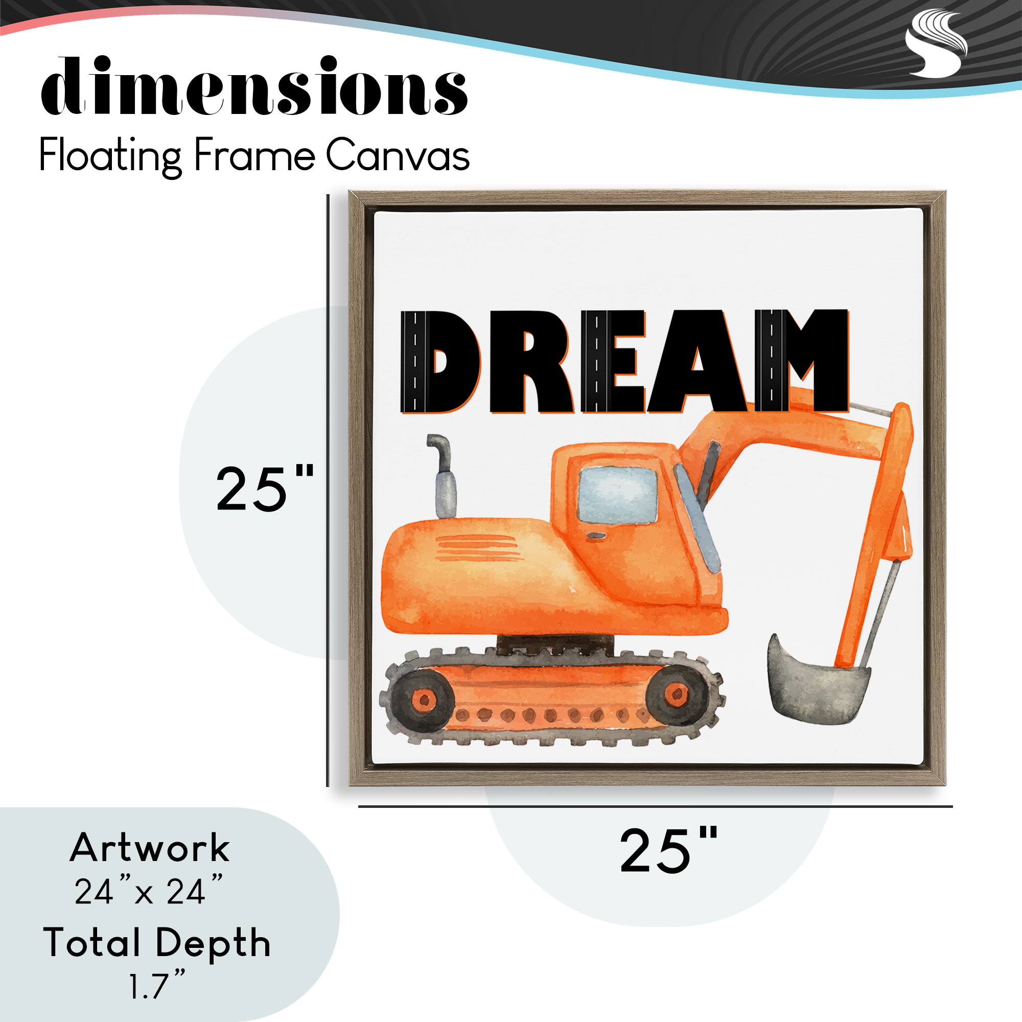 Dream with Orange Excavator Brown Framed Floater Canvas Wall Art, design by Kim Allen
