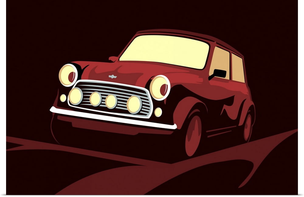 RETRO RED MINI COOPER CAR VINTAGE BOX CANVAS PRINT WALL ART PICTURE