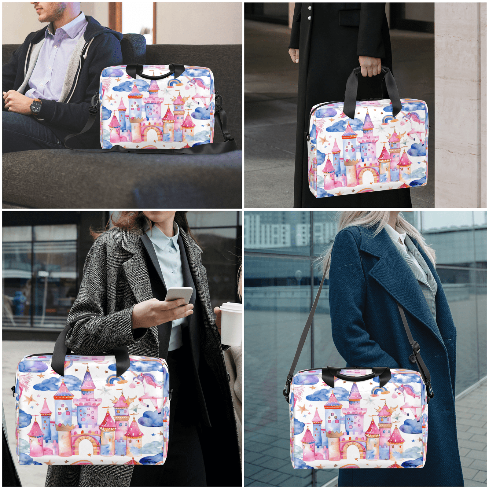 Herdesigns Unicorn Castle Rainbow Laptop Bag for Women Men, Computer Case Briefcase Messenger Bags, 15-15.6 inch Laptop Sleeve Shoulder Bag