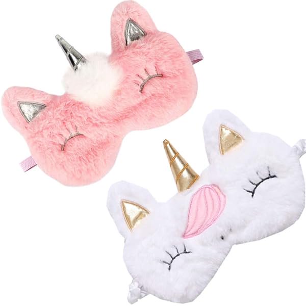 wonima11 2 Pack Cute Animal Sleep Mask for Girls Cute Unicorn Soft Plush Blindfold Sleep Masks Eye Cover for Women Girls Travel Nap Night Sleeping