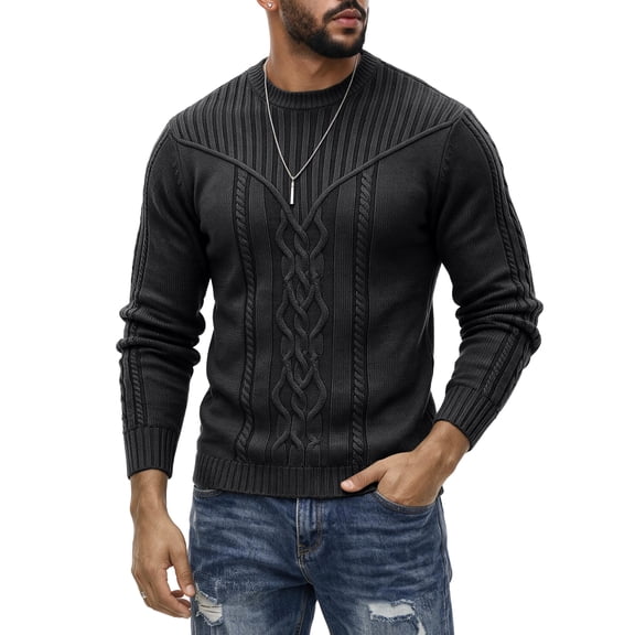 Colsmile Men's Cable Knit Crewneck Sweater, Casual Long Sleeve Pullover for Fall Winter