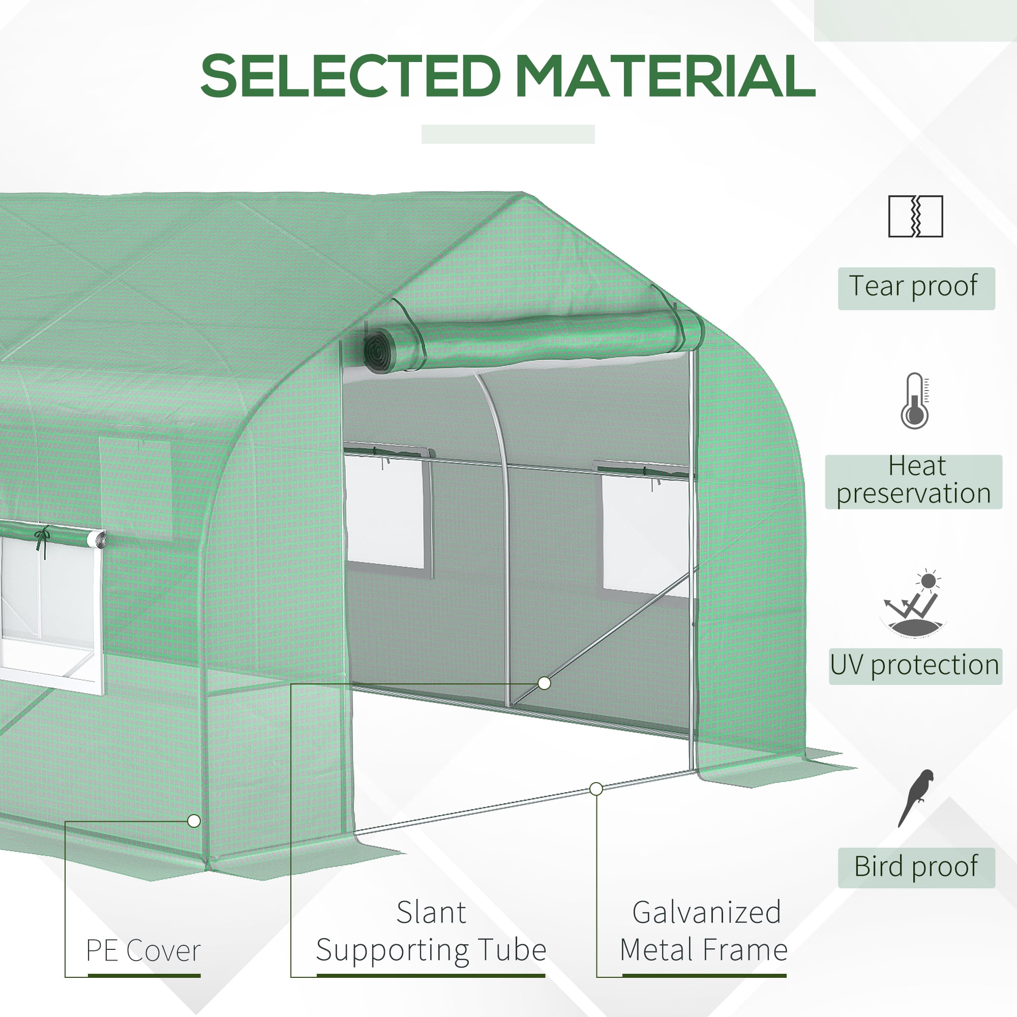 Outsunny 20' x 10' x 7' Walk-In Greenhouse, Hot House, Roll Up Door, Green