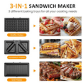 thumbnail image 4 of 3 in 1 Electric Sandwich Maker: Panini Press Grill and Waffle Iron Set, Grill and Sandwich Press with Removable Non-Stick Plates, Indicator Lights & Cool Touch Handle, 800W, Silver 1, 4 of 5