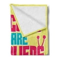 thumbnail image 2 of Humorous Soft Flannel Fleece Throw Blanket, Colorful Cartoon Cats are Aliens Compositions Funny, Cozy Plush for Indoor and Outdoor Use, 50" x 60", Pastel Yellow Magenta, by Ambesonne, 2 of 5