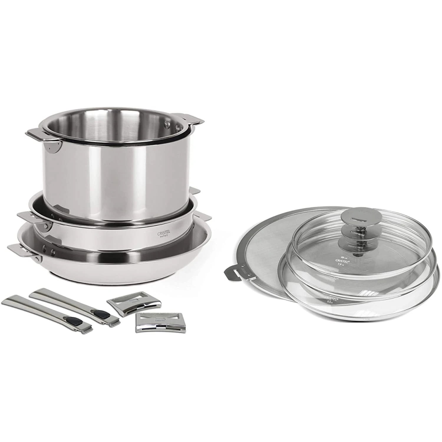 Cristel Casteline 18/10 Stainless Steel 13 Piece Cookware Set with Removable Handles Silver 