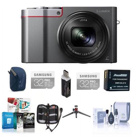 UPC: 0840014168699 | Lumix DMC-ZS100 Digital Camera  20.1MP  Silver – Bundle with 2x 32GB Class 10 U3 SDHC Card  Camera Case  Spare Battery  Cleaning Kit  Memory Wallet  3Pod Table Top Tripod  Card Reader  Charg