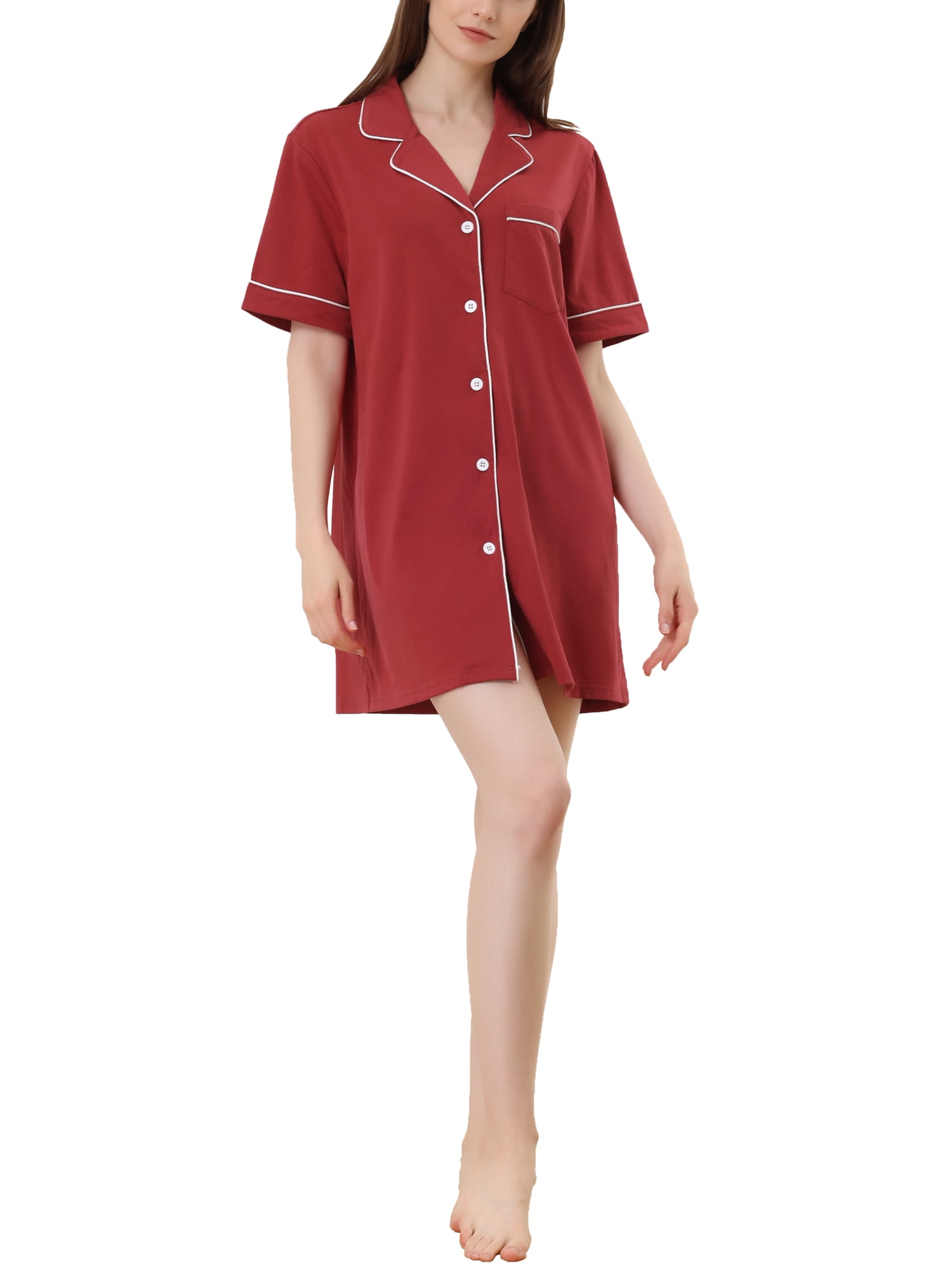 Unique Bargains Women's Summer Short Sleeves Button Down Sleepshirt