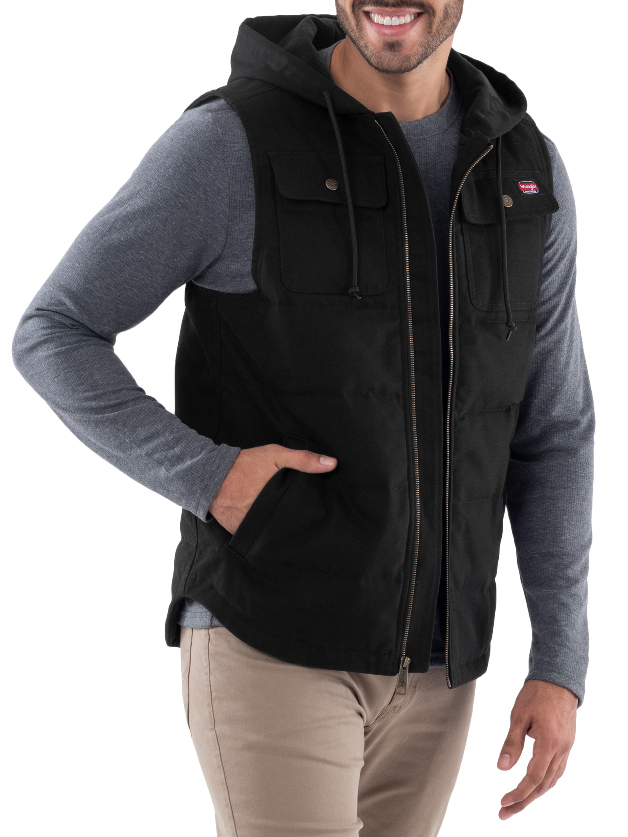 Wrangler Workwear Men's & Big Men's Quilted Lined Duck Vest with Hood, Sizes S-5XL