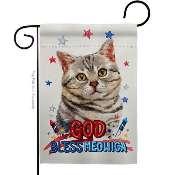 Breeze Decor G120109-BO Patriotic Gray American Short Hair Animals Cat 13 x 18.5 in. Double-Sided Decorative Vertical Garden Flags for House Decoration Banner Yard Gift