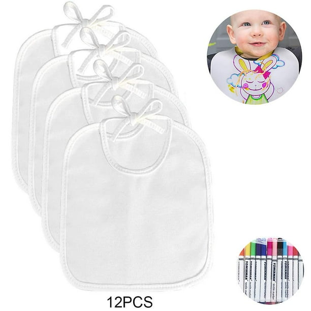 Paquete De 12 Baberos De Pintura, Pañuelos De Tela Triangulares Blancos Para Bebé De 22 * 28 Cm Con 12 Bolígrafos Textiles Y 1 Abridor De Botellas, Baberos Impermeables Para Baba
