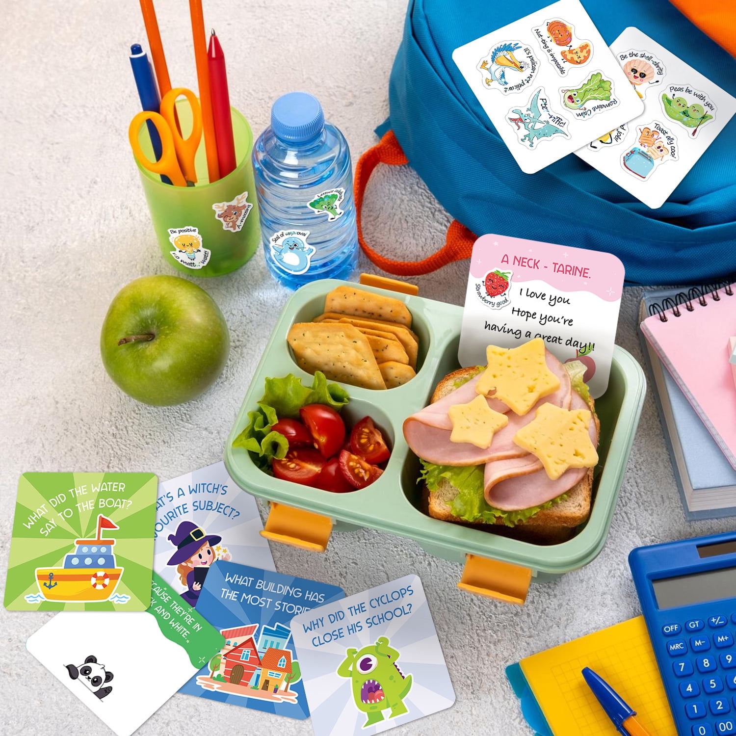 gleaminglife 105 Joke Cards Lunch Box Notes, Funny Pun Joke Cards with 120 Stickers, Daily Humor Cards for School & Gifts