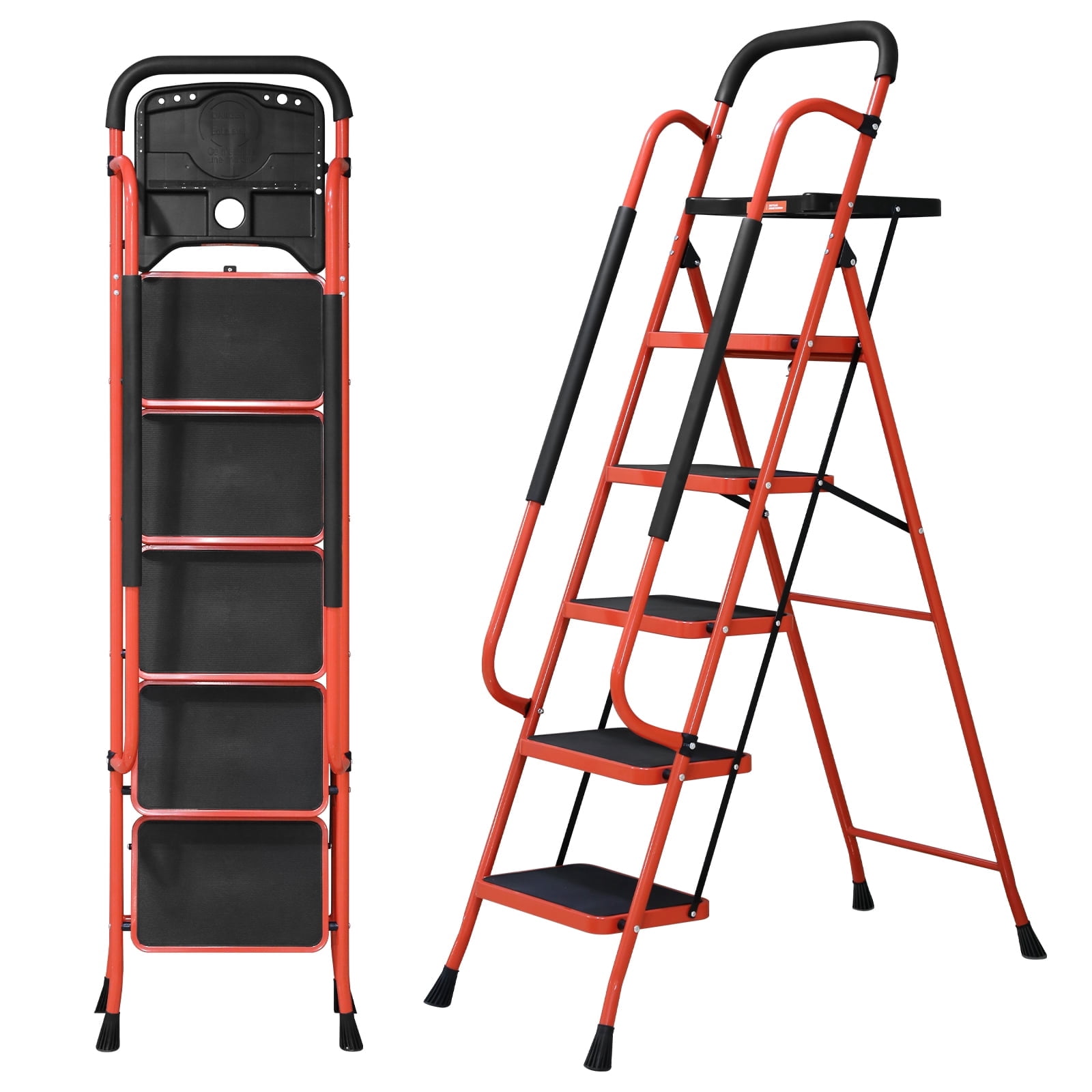 KINGRACK 6-Step Ladder With Tool Platform – 800 Lbs Capacity, Folding Step Stool With Handrails & Wide Anti-Slip Pedals For Home, Garage & Outdoor Use
