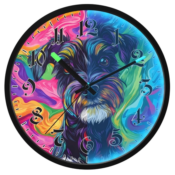 Ryvnso Dog Oil Paint 12 Inch Night Light Wall Clock Luminous Silent Battery Operate Clocks