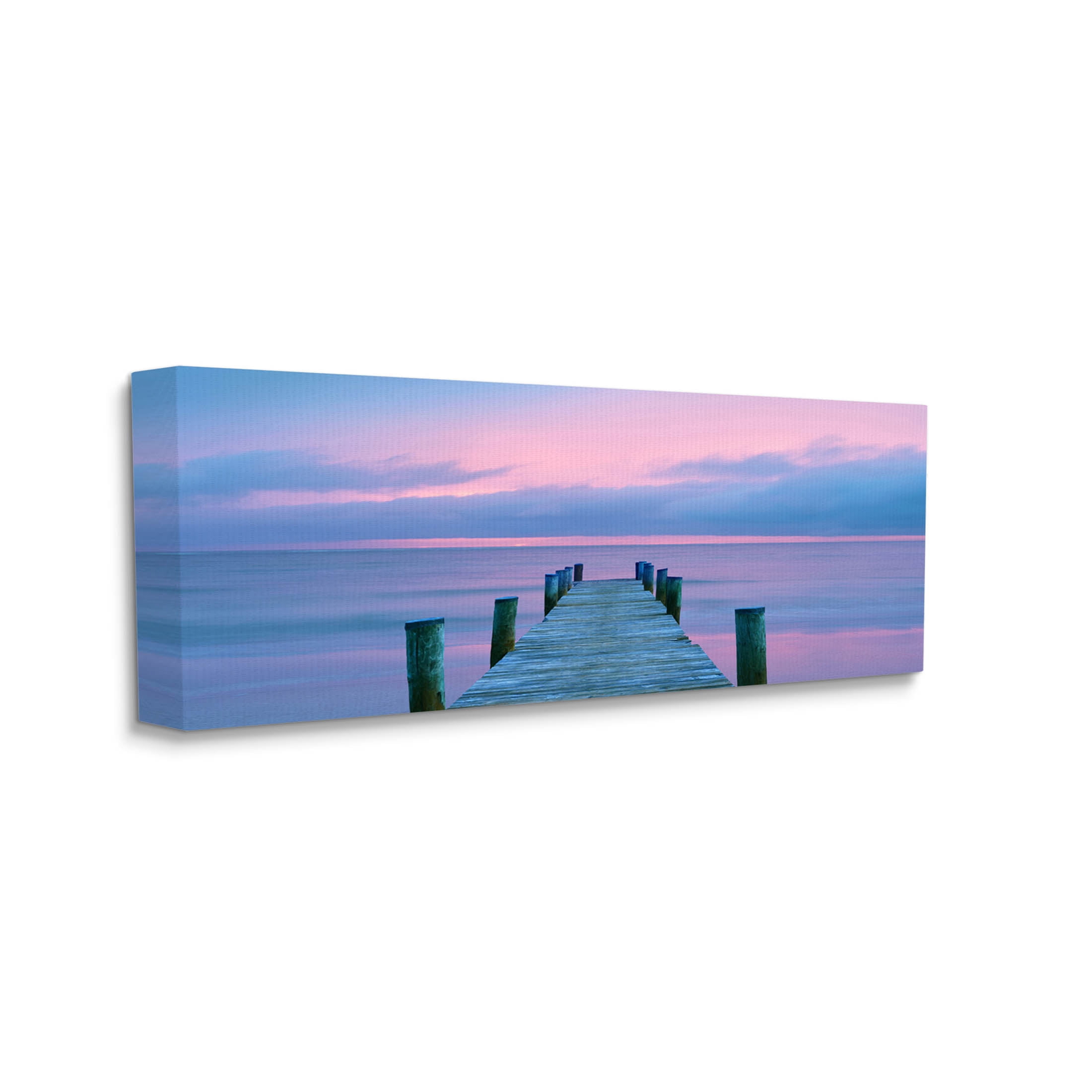 Vivid Sunset Ocean Dock Horizon Coastal Photograph Gallery Wrapped Canvas Print Wall Art